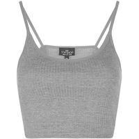 TopShop Scoop Ribbed Crop Cami ($8.80) ❤ liked on Polyvore featuring tops, shirts, crop tops, tank tops, grey marl, cotton jersey, jersey shirts, camisole tops, cotton shirts and gray top