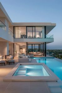 This modern luxury villa is the epitome of sophistication and style. The sleek architecture, expansive glass windows, and luxurious infinity pool create an exquisite setting for a high-end lifestyle. #LuxuryVilla #ModernDesign #InfinityPool #ContemporaryLiving #HighEndLifestyle #OutdoorLiving #ElegantSpaces #ArchitecturalDesign #LuxuryLiving #SophisticatedStyle #home#design