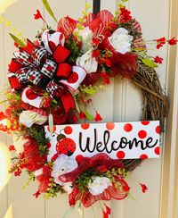 Lady Bug Wreath, Handmade, Welcome Wreath for Front Door, Spring, Summer, Lady Bugs, Mother's Day, Birthday, Fun, Spring Decor - Etsy