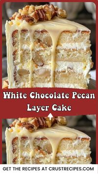 "White Chocolate Pecan Layer Cake 🍰🌰 A luxurious layer cake with white chocolate and pecans in every bite.  Ingredients:  🍰 1 1/2 cups flour 🥚 2 eggs 🍬 3/4 cup sugar 🍫 1/2 cup white chocolate (melted) 🌰 1/2 cup chopped pecans Directions: 1️⃣ Preheat oven to 350°F (175°C). 2️⃣ Beat eggs, sugar, and melted white chocolate. Stir in flour and pecans. 3️⃣ Pour into cake pans and bake for 25–30 minutes. Frost and layer.  Prep Time: 15 minutes Total Time: 1 hour Kcal: 400 kcal per slice Servings: 12  #whitechocolatelayercake #pecanlove"