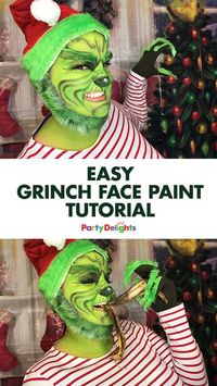 Dress up as the Grinch this Christmas with our DIY Grinch costume and easy Grinch face paint tutorial! You only need basic face paints and costume accessories to transform yourself into Jim Carrey's much-loved version of the Grinch and everything you need is available at partydelights.co.uk.