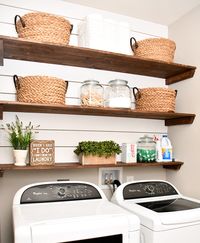 Laundry Room Shiplap and DIY Wood Shelves - Easy Tutorial