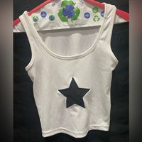 Nwot Super Cute And Trendy! Black Star Embroidered On Crop Tank Top