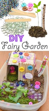 DIY Outdoor Fairy Garden for kids. A ton of DIY super easy kids crafts and activities for boys and girls! Quick, cheap and fun projects for toddlers all the way to teens! Listotic.com