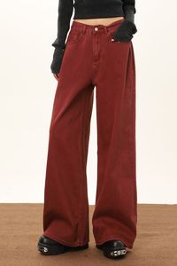 Wine Red Wide-Leg Jeans