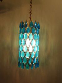 Excited to share this item from my #etsy shop: BLUE LUCITE SWAG lamp- mid century chain lamp- retro lamp- vintage lighting -hanging lamp- acrylic lamp- lucite pendent- woven - 1960s- 70s