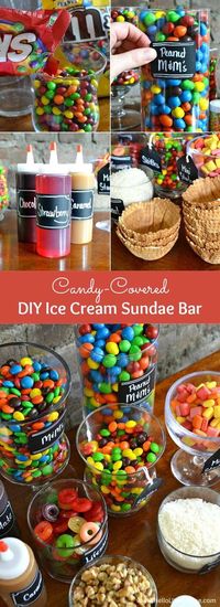 This Candy-Covered DIY Ice Cream Sundae Bar is an easy way to create summer time fun! | Hello Little Home #ShareFunshine #PartyIdea