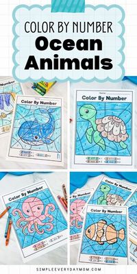 You’re going to love these color by number ocean animal worksheets for kids! We love color by number worksheets because they’re a no-prep kids activity that not only helps children learn numbers but also colors and work on fine motor skills. They’re perfect for coloring at home activity during quiet time or as a classroom activity for solo work. Make sure to check out all our Ocean Activities for Kids.