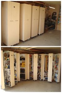 4 homemade rolling cabinets to organize all the tools in the garage. A DIYer's dream! #pin_it @mundodascasas See more Here: www.mundodascasas.com.br