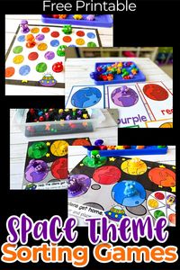 Preschoolers will love these outer space theme color sorting activities and matching activities.