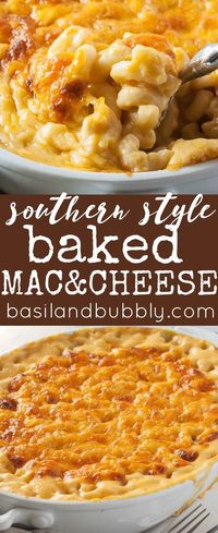 Absolutely perfect Southern Style Baked Macaroni and Cheese recipe. Easy, delicious holiday or weeknight side dish that's the perfect amount of creamy.