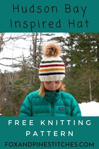 Hudson Bay inspired stripe hat free knitting pattern. Sizes baby, toddler, children, women and men.