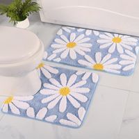 PRICES MAY VARY. Soft and Cozy: The blue bathroom rug set is made of premium microfiber, tufting effect is obvious. The bathroom mats are 1.1 inches thick and have closely packed fluffs, making it very soft and comfortable to step on, ensuring a good experience during use. Cute Daisy and 3D Design: The blue bathroom mat set is brightly colored, and has long-lasting color retention. Cute Daisy Design and bright colors, make the blue bath mat set look very conspicuous, decorating the bathroom is a