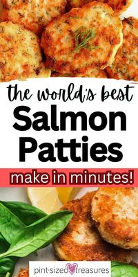 Try the very BEST salmon patties from Pint-sized Treasures! This recipe is the perfect mixture of bread crumbs, spices, and salmon. They are easy to make and super delicious! Follow these simple tips, and you will get great salmon patties fried to perfection and seasoned with love. This is a must-try recipe you should try for dinner with your family!