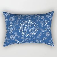 Botanicals in a circles. ferns, garden, leaf, botanic, blue, boho, blue-white, indigo, navy. Rectangular Pillow