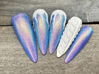 Dawn Witch Designs Unique, re-usable, hand painted, and made in Canada. These luxury press on nails are handmade using high quality gel polish and salon-grade materials.  ✨ FROSTED SEASON ✨  This set has a beautiful blue shimmer with 3D icicles and a 3D sweater nail as an accent. It's the perfect set for the winter season! *The shape shown in the pictures is the MEDIUM ALMOND *Colours may appear a little different due to your personal monitor settings* ✨ BUY 3 GET 1 PROMOTION ✨  ➜ Buy 3 sets of