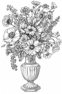 Discover the simple joy of coloring with our free printable: a bouquet of flowers gracefully arranged in an elegant vase. This detailed coloring page invites artists of all ages to add their unique touch to a classic still life scene. Perfect for relaxation, skill development, or just a creative afternoon, this illustration offers endless possibilities in hues and shades. Pin it now and unleash your inner artist with every stroke of color! 🎨✨ #ColoringPage #FloralArt #FreePrintable #DIYCrafts