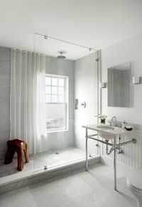 New England bathroom in shades of grey and white