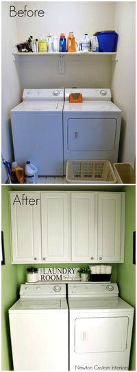 Small Laundry Room Reveal from NewtonCustomInteriors.com A reveal of our tiny laundry room, and how we renovated it to make it more functional and pretty!