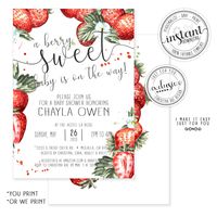 Strawberry Baby Shower Invitation, Instant Download, a berry sweet, strawberry invite, Gender neutral, Citrus invitations, Editable Corjl