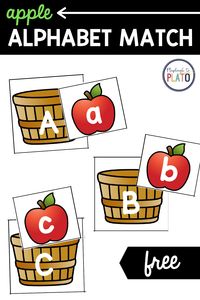 This apple alphabet match is the perfect activity for this time of year… or anytime, really! Students will love matching upper and lowercase letters and placing apples on top of their matching buckets! #preschool #alphabet #alphabetmatch #apples #apple