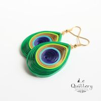 Peacock Feather Filigree Earrings - Handmade Paper Quilling Jewelry by LeQuillery, $16.00