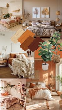 Collage of burnt orange inspired decor for bedroom