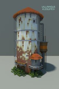 Here is my rusty silo design by itself, with a grey background. Inspired by concept art found on Pinterest - If you would like to see weekly builds from me, consider following me! Find me on Instagram as villainouslegumebuilds! - - - - - #minecraft #mcpe #minecraftart #minecraftbuild #mcbuilds #minecraftbuilding #minecraftarchitecture #minecraftbuilds #minecraftideas #minecrafthouse #minecraftbuilder #silo #farm