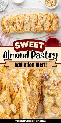 Sweet Almond Pastry is made with soft puff pastry and sliced almonds. This buttery braided almond pastry can be served for breakfast or dessert!