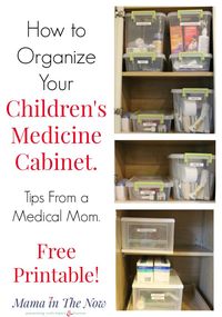 #ad How to organize your children's medicine cabinet. Tips, tricks and hacks from a medical mom of four kids. Free printable to keep track of… #PositivelyPrepared #BackToSchool