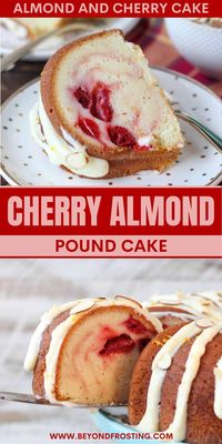 This Cherry Almond Bundt Cake is a traditional almond pound cake filled with cherry pie filling and topped with cream cheese glaze. It's perfectly moist, dense, and sweet!