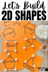 Build 2D shapes with marshmallows and toothpicks. The shape cards guide students through this STEM activity. Beginning geometry math for little learners.