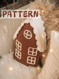 Gingerbread House Shaped Pillow Pattern ✨This house-shaped throw pillow, which you can use in every corner of your home, will add a different and unique atmosphere to your decoration. ✨Also looks like a gingerbread house, so it will be very compatible with your Christmas decoration.  ✨And a great handmade gift idea for your loved ones. DOWNLOADABLE CROCHET PATTERN, NOT THE FINISHED PRODUCT LANGUAGE - ENGLISH Instant digital download - ready to download instantly after the payment.  You will see the download link in details of your order. When using recommended materials, the size of the gingerbread house pillow is 36 cm. If you have any question, please contact me.