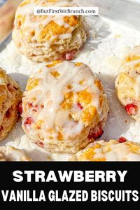 These strawberry biscuits have the addition of ripe, red strawberries. Just a touch sweet, packed with ripe strawberries in every flaky layer, and drizzled with a delicious vanilla glaze.