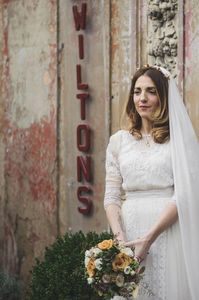 An Edwardian Gown for a Celestial Inspired Wedding at Wiltons Music Hall, London.  Celestial headpiece created by the bride herself (bead/jewellery maker, Clara Francis) | Love My Dress  http://www.rikpenningtonphotography.com/