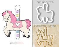 "Carousel Horse Cookie Cutter This beautiful Carousel Horse cutter will be such a cute addition to your cookie cutters collection 💖 This design is based on my own hand-drawn illustration to make beautiful and unique cookies for lot of different occasions 🙌 Each cookie cutter is custom made to order with love and care ✨ 2 OPTIONS: - OUTLINE CUTTER  or - CUTTER WITH IMPRINT (Depth:  - 1/2\" ) Please see the video with the tips on usage in my Instagram - @makecookies.shop (in the Highlights). And please feel free to message me if you need any assistance. ▫️HAND WASH ONLY! The cutters are NOT dishwasher safe. Please carefully clean the cutters with dish soap and warm water after every use.   ▫️SIZE is calculated by the largest side of the cutter. If you have any questions about the sizes or