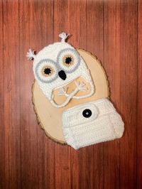 Owl newborn outfit- snowy white owl newborn outfit- crochet owl set- baby halloween costume-ready to ship