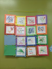 I can see quilt blocks put together like this... each block bound and finished then attached at the corners..... love it! Our classroom's friendship quilt! :)