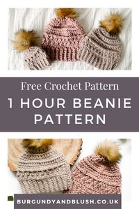 Free crochet beanie pattern in chunky yarn for a super fast one skein crochet project! In womens, kids, mens and baby sizes you'll have a beanie for every family member. It's simple and beginner friendly, and makes great market inventory.