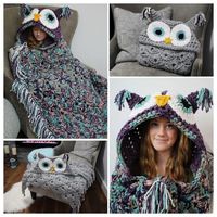 MJ’s Off The Hook Designs has some pretty amazing patterns, and this crochet hooded owl blanket pattern that folds into a pillow is no exception. This hooded throw blanket is worked up with Bernat Softee Chunky yarn, a Q hook . Any owl lover would love this as a gift, and you can purchase the …