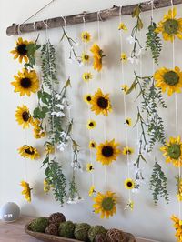 Sizes can be custom! Artificial sunflower hanging for the spring and summer. This is made with branches to give it texture for a boho vibe.