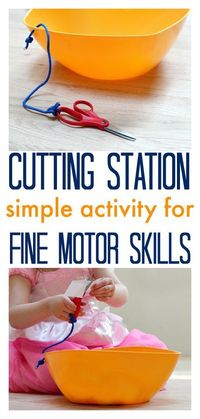 This simple cutting station helps preschoolers and toddlers work on their fine motor skills. #preschool #toddlers #finemotor