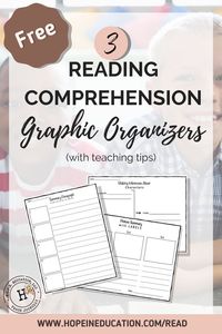 Are you ready to improve your students' reading comprehension? Teaching reading in elementary school is not easy, so I put together these reading comprehension worksheets to help you on the way. This FREE resource packet for elementary teachers has 3 easy-to-use reading comprehension graphic organizers to help your students improve their reading. It's low-prep, easy to use, and it includes teaching tips! I Free teaching resources I Teaching tips elementary I Elementary reading I