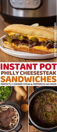 Instant Pot Philly Cheese Steak Sandwiches are the perfect way to enjoy traditional, cheesy, flavorful sandwiches quickly in your own house. #dinner #instantpot #pressurecooker #sandwich #cheesesteak #phillycheesesteak #dinnerthendessert