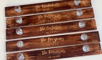 Handmade, engraved custom shot board.  Approximately, 30 inches by 4 inches 2 Shot glasses included wedding shotski, shotski for wedding, personalized shotski, gift for bride and groom, wedding day gift, two person shot ski, shot board