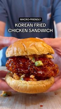 Macro-Friendly, High Protein Korean Fried Chicken Sandwiches Per sandwich: 510 Calories 49g Protein 60g Carbs 9g Fat One ~12oz chicken breast, halved Salt + garlic powder **Breading stations** Station 1: Flour + salt/garlic/pepper Station 2: 100g egg whites + 1 tablespoon gochujang Station 3: Crushed corn flakes NOTE: I don’t measure the amount of each ingredient added to each station as it’s typically easier to add excess in order to ensure complete coating. I weighed the amount that stuck to each piece of chicken in order to calculate the macronutrients. Flour: 5g per Cornflakes: 15g per Egg white + gochujang adds virtually no calories (maybe 2-3 Cals) Glaze: 1.5 tablespoons gochujang 1.5 tablespoons low sodium soy sauce 2 tsp rice wine vinegar 1 tsp sesame oil 1 tablespoons honey 1