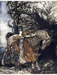 "Brunhilde with her horse at the mouth of the cave - Rhinegold and the Valkyries by Arthur Rackham" Canvas Print by forgottenbeauty | Redbubble