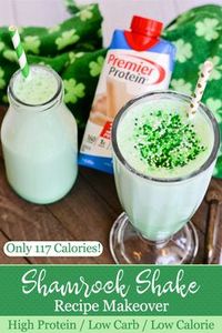 We're celebrating St. Patrick's Day with a bariatric surgery friendly recipe make-over! Say goodbye to the traditional calorie-laden Shamrock Shake and hello to this deliciously minty Shamrock Protein Shake, just 117 calories, 2g sugar & 19g protein! #bariatric #weightloss #wls #premierprotein #protein