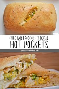 Easy, homemade hot pockets stuffed with cheddar, broccoli and chicken, and then baked to a golden brown. So much better than store bought! #cheddarbroccoli #hotpockets #chickenhotpocket #cheddarbroccolichicken #fauxhotpocket