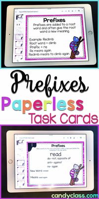 With these digital task cards, students will enjoy learning about prefixes at the beginning with the anchor chart paperless style. Then they will complete the activities. These have cards formatted for Google Classroom use and some for Google Drive use. These are no prep too! Geared for 2nd grade, but this can also be used in first grade and 3rd grade classrooms for vocabulary fun! Good idea for centers, extra practice, or whole group lessons.